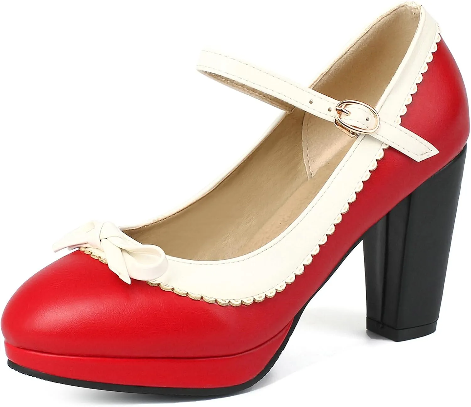 AIMODOR Womens Cute Platform Shoes Mary Jane High Heels Ankle Strap Pumps
