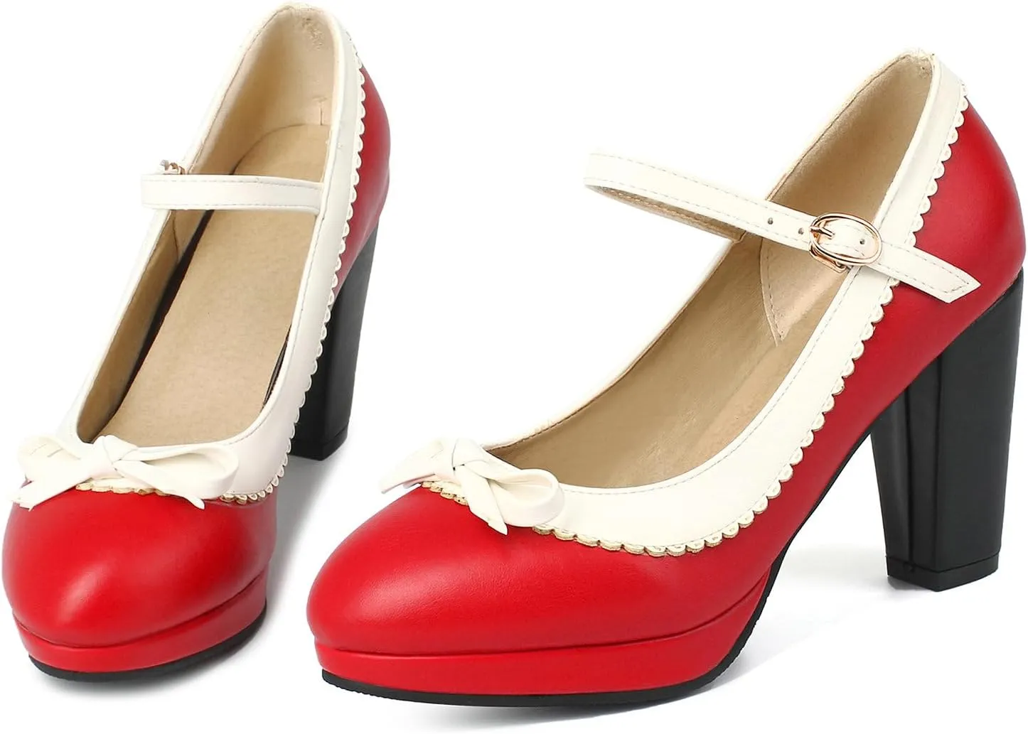 AIMODOR Womens Cute Platform Shoes Mary Jane High Heels Ankle Strap Pumps