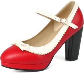 AIMODOR Womens Cute Platform Shoes Mary Jane High Heels Ankle Strap Pumps