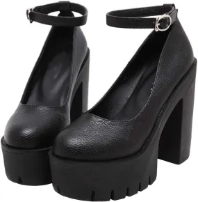 AIMODOR Womens Goth Platform Chunky High Heel Gothic Ankle Strap Pumps Closed Toe Shoes