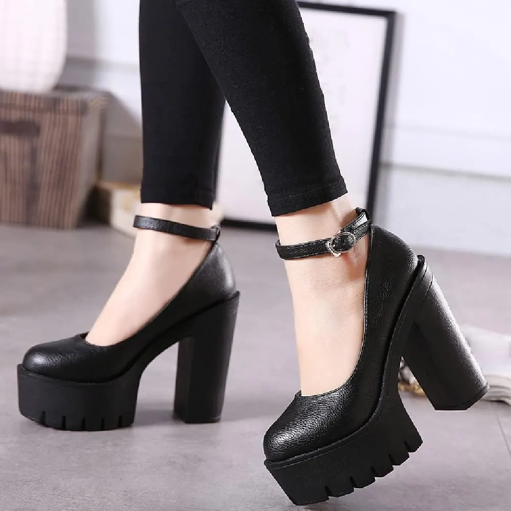 AIMODOR Womens Goth Platform Chunky High Heel Gothic Ankle Strap Pumps Closed Toe Shoes