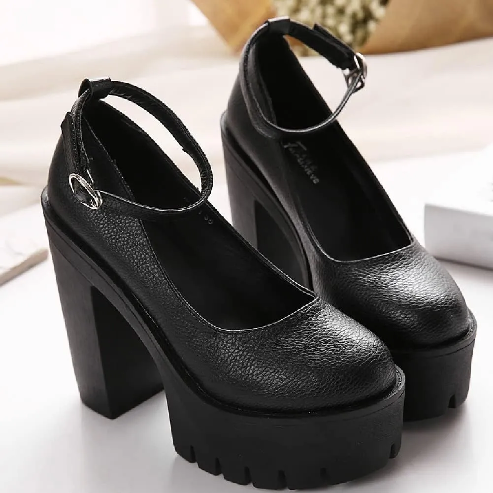 AIMODOR Womens Goth Platform Chunky High Heel Gothic Ankle Strap Pumps Closed Toe Shoes