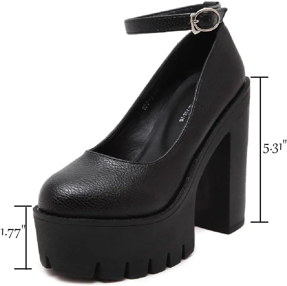 AIMODOR Womens Goth Platform Chunky High Heel Gothic Ankle Strap Pumps Closed Toe Shoes