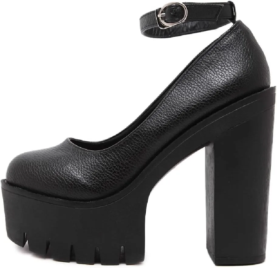 AIMODOR Womens Goth Platform Chunky High Heel Gothic Ankle Strap Pumps Closed Toe Shoes