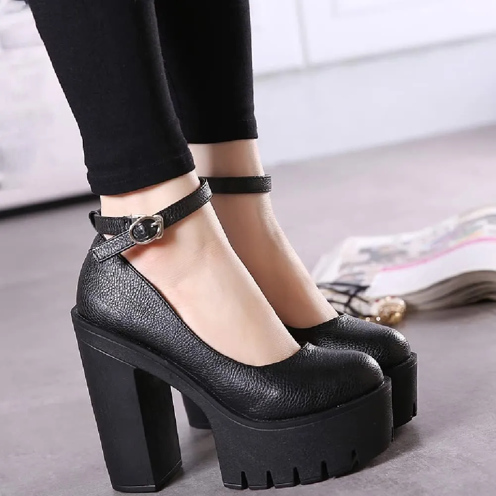 AIMODOR Womens Goth Platform Chunky High Heel Gothic Ankle Strap Pumps Closed Toe Shoes