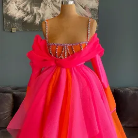 Belen Pink  and Orange Evening Dresses