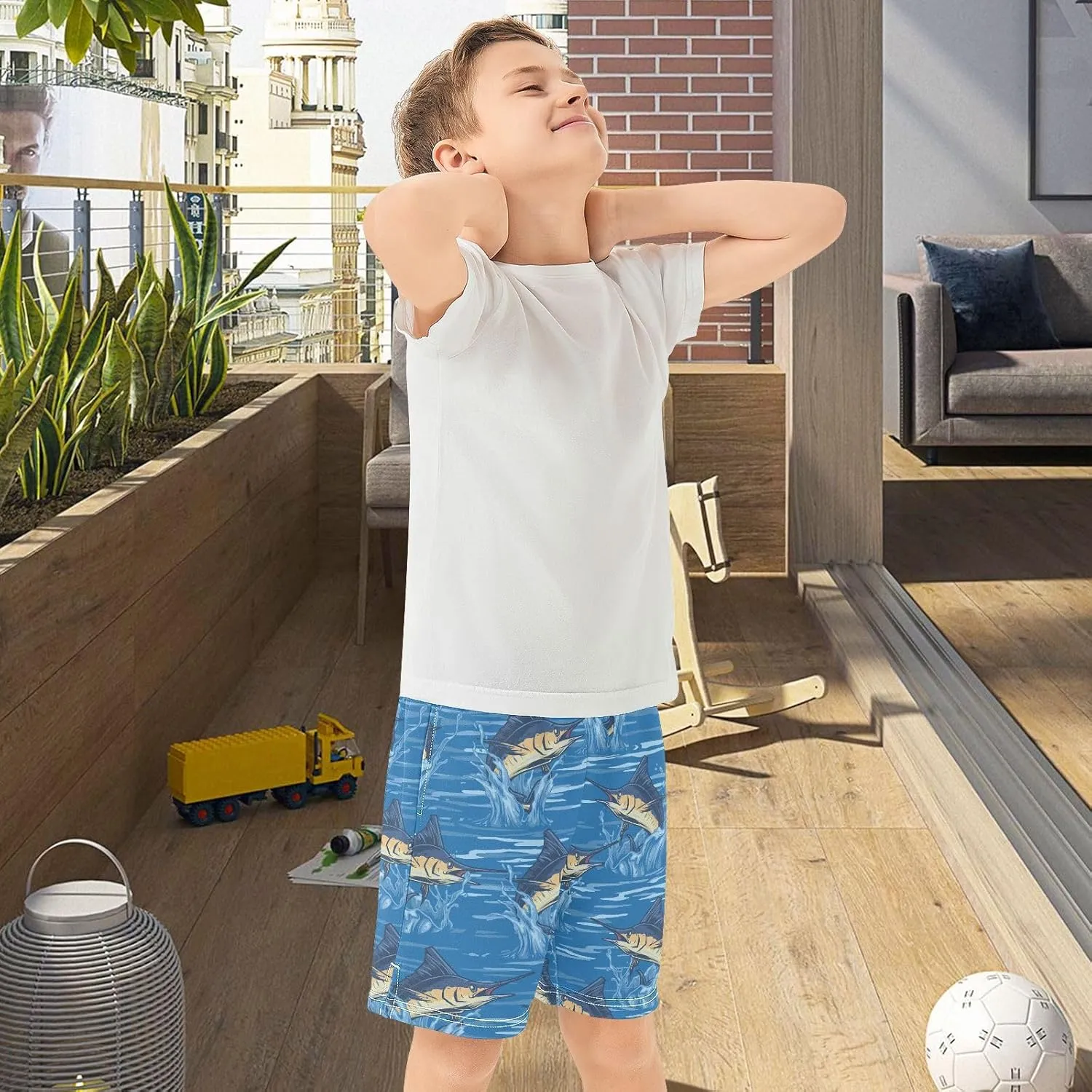 Boys Athletic Shorts Size 7-15 Boys' Casual Shorts with Pockets Elastic Waist Summer Kids Bottom for Sports Homewear