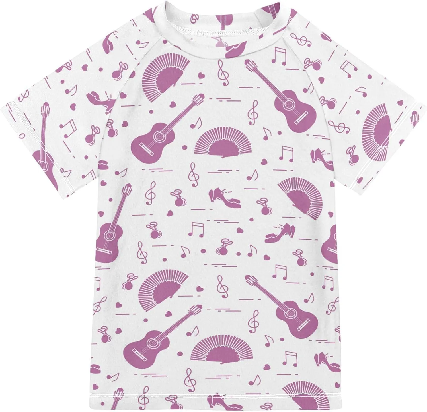 Boys Rash Guard Short Sleeve UPF 50  Shoes Notes Guitars Quick Dry Swim Shirts Swimwear for 3-12Y