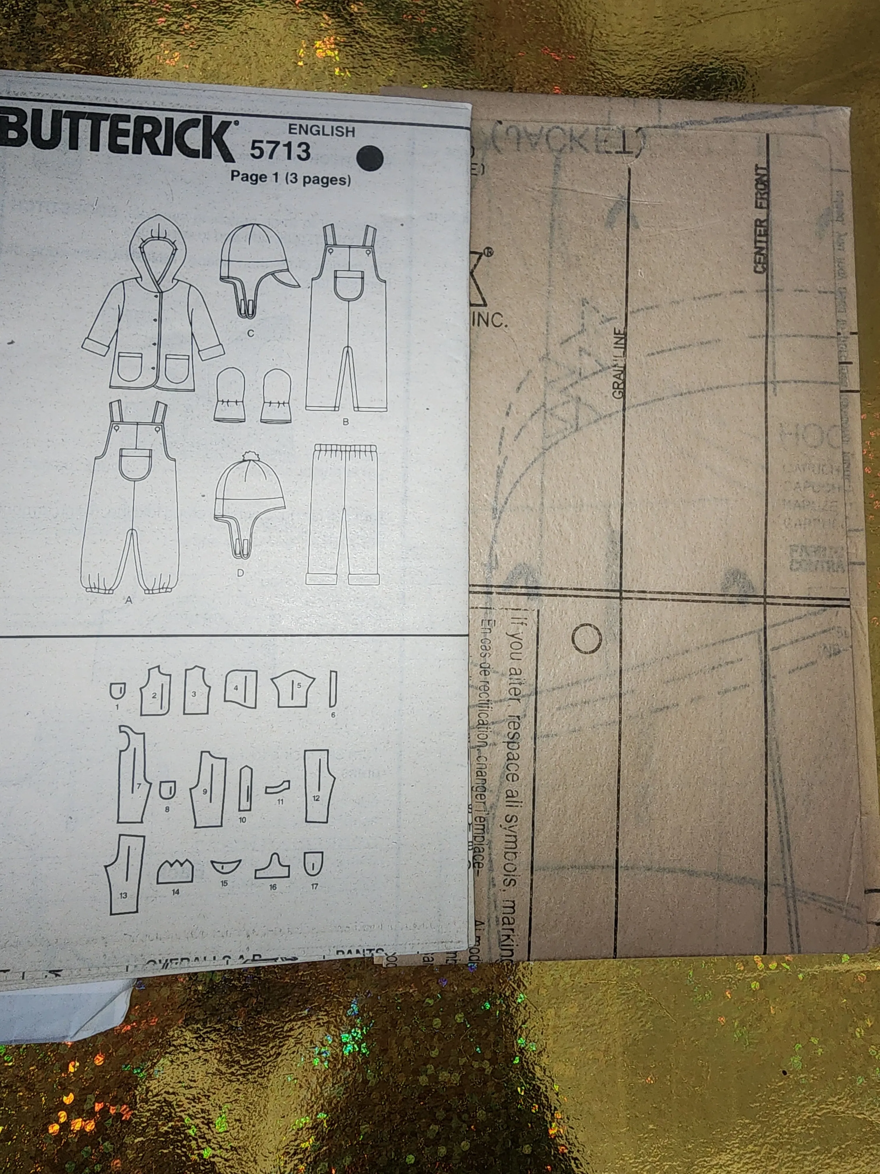 Butterick sewing pattern #5713 Baby jacket ,overall, Hat, pants, mitten NB S & M