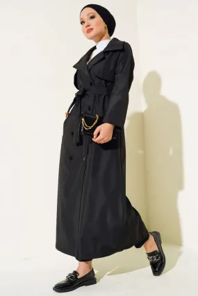 Buttoned Trench Coat - Black