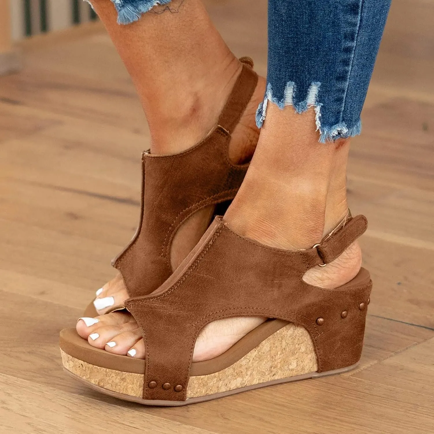 Cathalem Orthopedic Wedge Sandals for Women Summer Dressy Open Toe Ankle Strap Platform Sandals Comfortable Casual Low Wedges Sandals