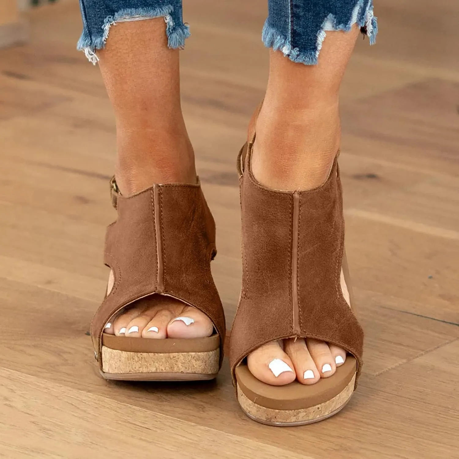 Cathalem Orthopedic Wedge Sandals for Women Summer Dressy Open Toe Ankle Strap Platform Sandals Comfortable Casual Low Wedges Sandals