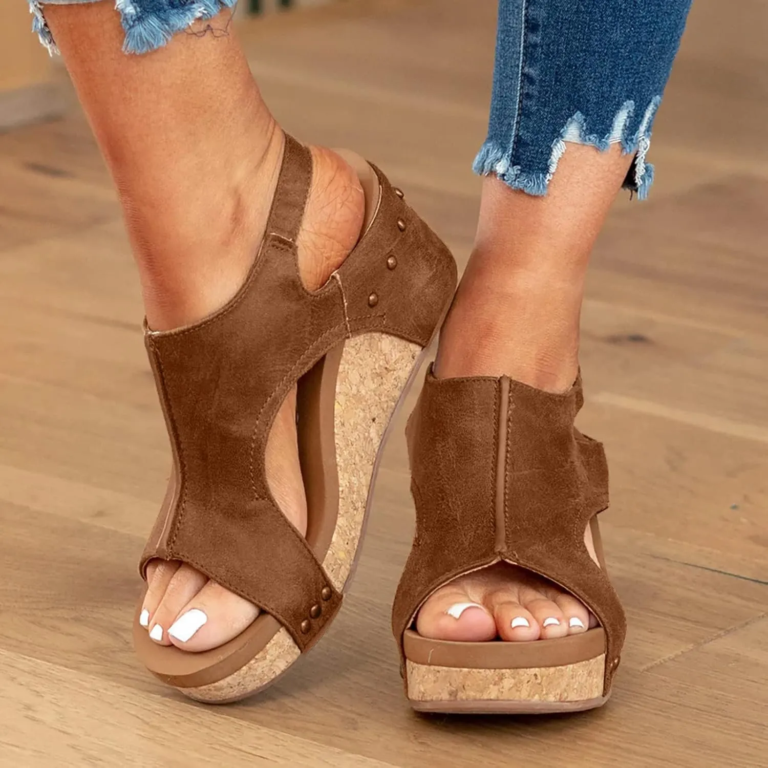Cathalem Orthopedic Wedge Sandals for Women Summer Dressy Open Toe Ankle Strap Platform Sandals Comfortable Casual Low Wedges Sandals