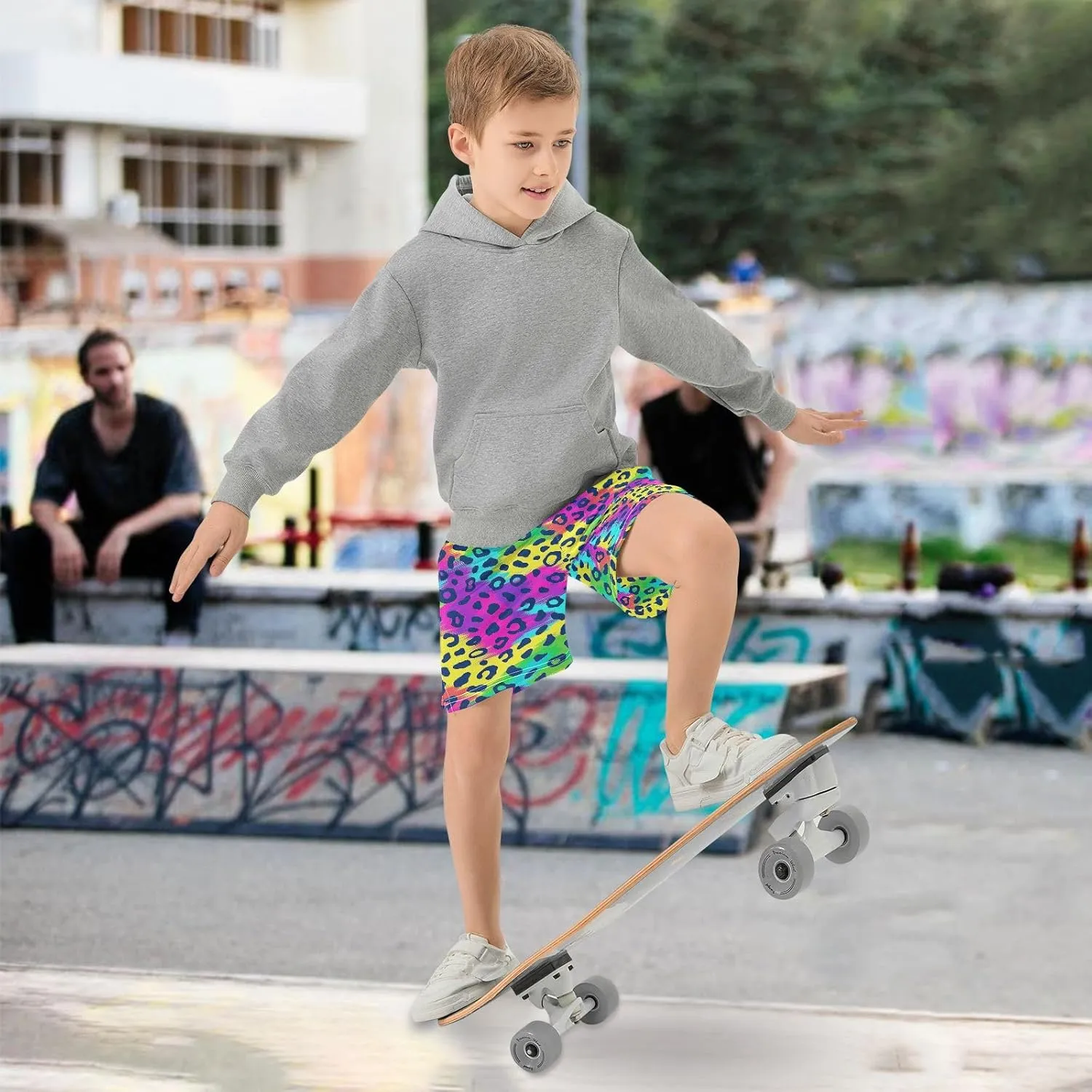 Colorful Leopard Theme Boys' Shorts Pants Summer Lounge Bottoms Boys Elastic Waist with Pockets