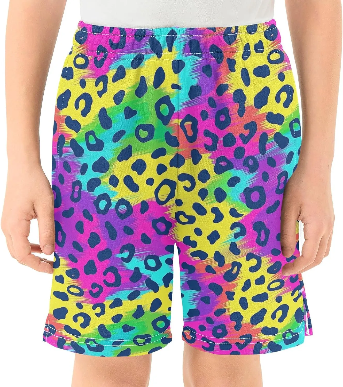 Colorful Leopard Theme Boys' Shorts Pants Summer Lounge Bottoms Boys Elastic Waist with Pockets
