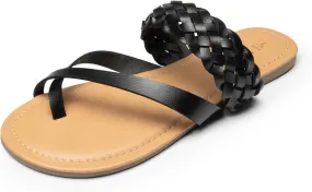 DREAM PAIRS Women's Slip On Leather Braided Flip Flops Casual Cross Band Thong Slide Flat Sandals for Summer Beach Walking