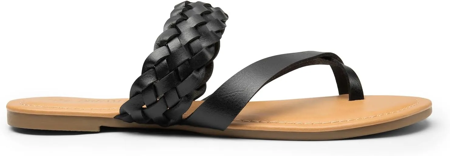 DREAM PAIRS Women's Slip On Leather Braided Flip Flops Casual Cross Band Thong Slide Flat Sandals for Summer Beach Walking