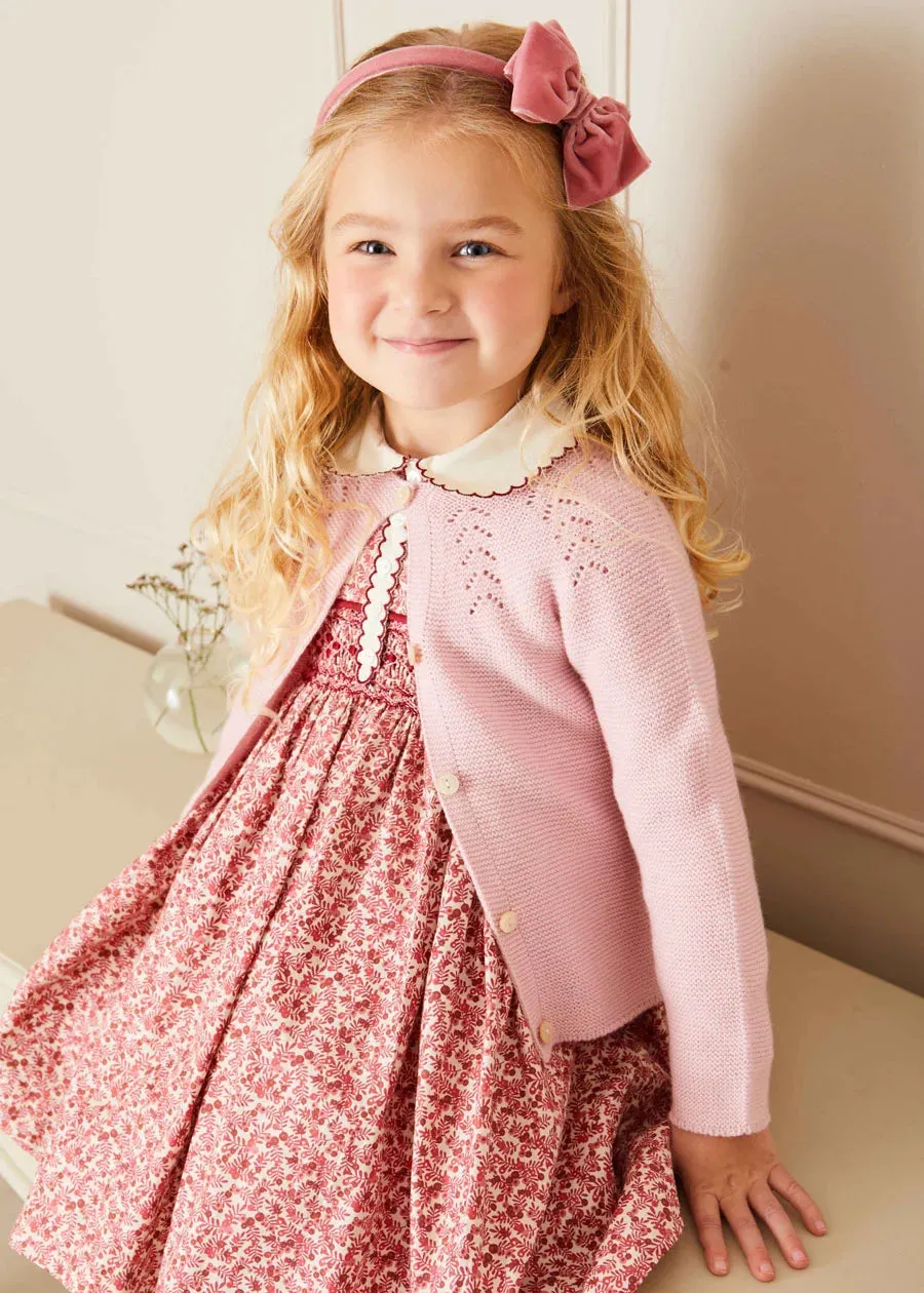 Evelyn Floral Handsmocked Long Sleeve Dress in Pink (12mths-6yrs)