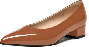 FEMSTEP Women's Low Heels Pointed Toe Casual Patent Leather Slip On Chunky Pumps Shoes 1.5 Inch