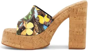 FOWT Cork High Chunky Heel Backless Mules for Women, Platform Open Toe Sandals for Dress, Slip on Block Heels Shoes for Summer Vacation Shopping Casual Jeans Size 4-16 US