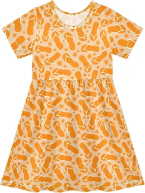 Girls Dress Short Sleeve Flip Flops Toddler Skater A Line T-Shirt Casual Dresses for School 2-8Y