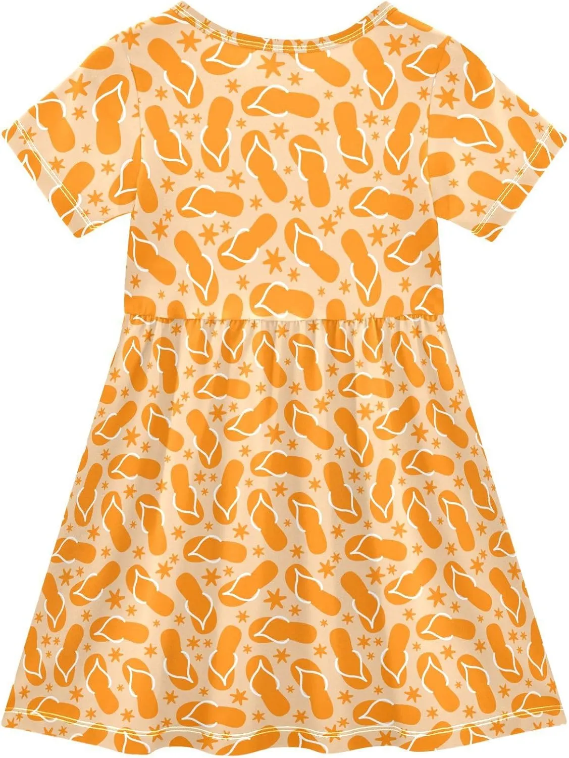 Girls Dress Short Sleeve Flip Flops Toddler Skater A Line T-Shirt Casual Dresses for School 2-8Y