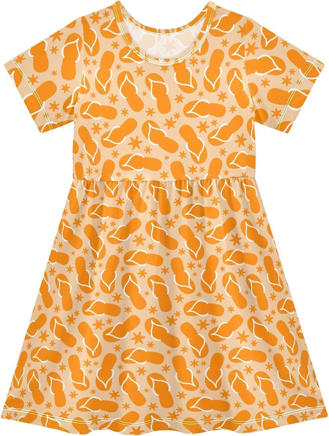 Girls Dress Short Sleeve Flip Flops Toddler Skater A Line T-Shirt Casual Dresses for School 2-8Y