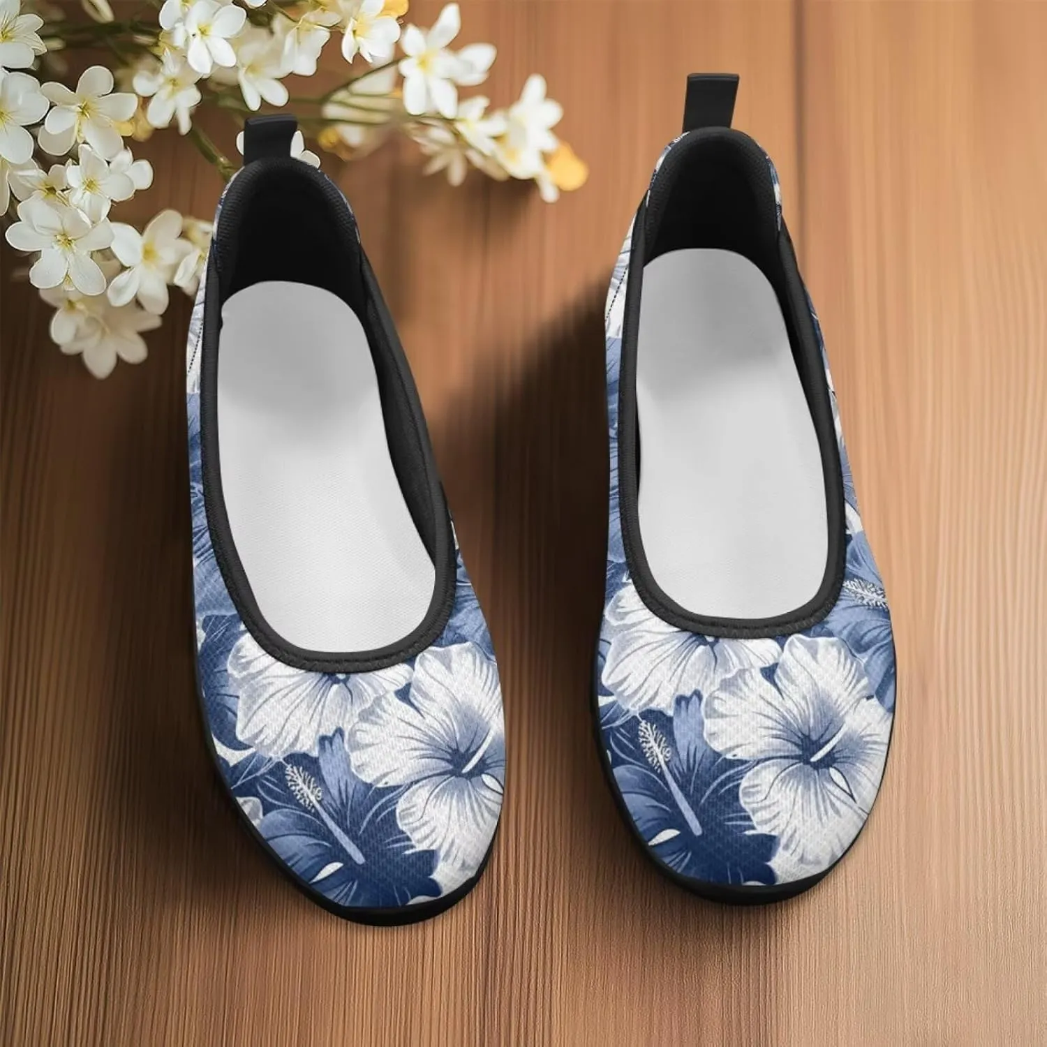 Howilath Flower Print Women Mesh Flats Shoes Athletic Shoes Breathable Loafers Shoes Slip-on Walking Sneakers