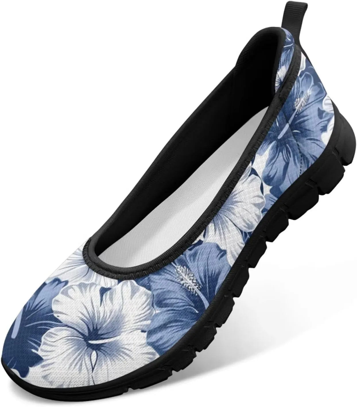 Howilath Flower Print Women Mesh Flats Shoes Athletic Shoes Breathable Loafers Shoes Slip-on Walking Sneakers