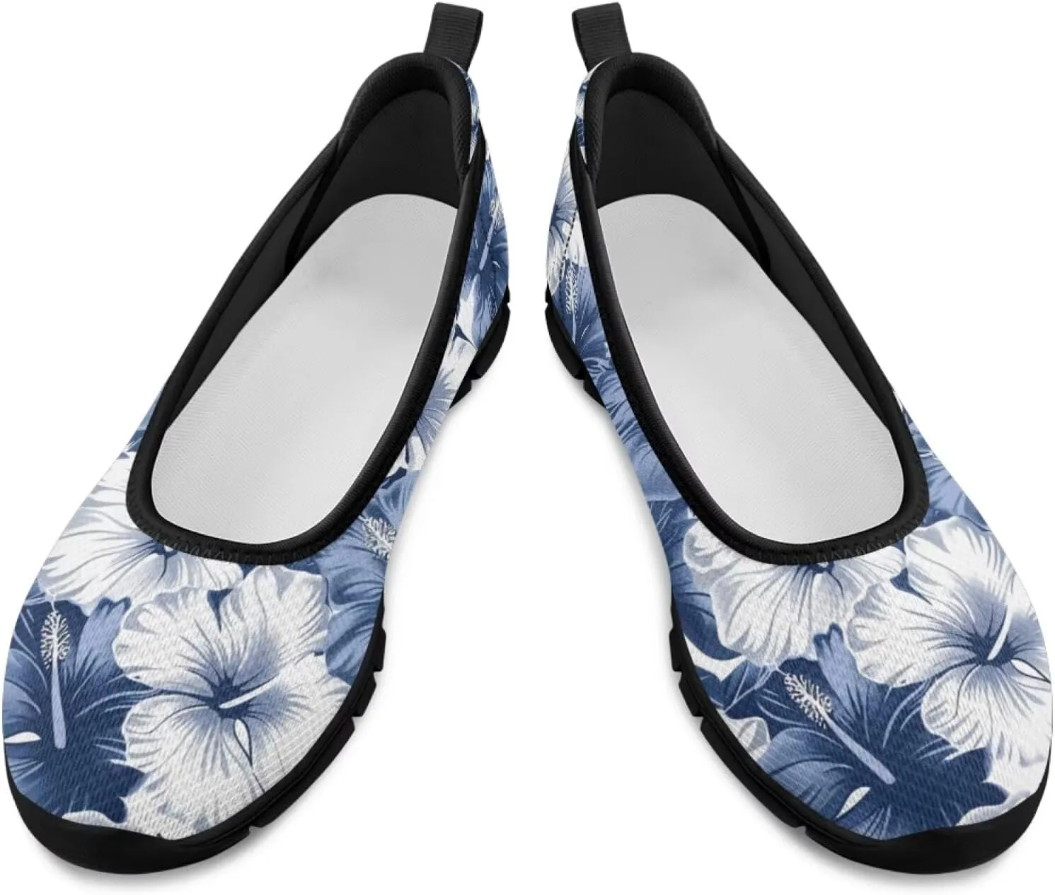 Howilath Flower Print Women Mesh Flats Shoes Athletic Shoes Breathable Loafers Shoes Slip-on Walking Sneakers