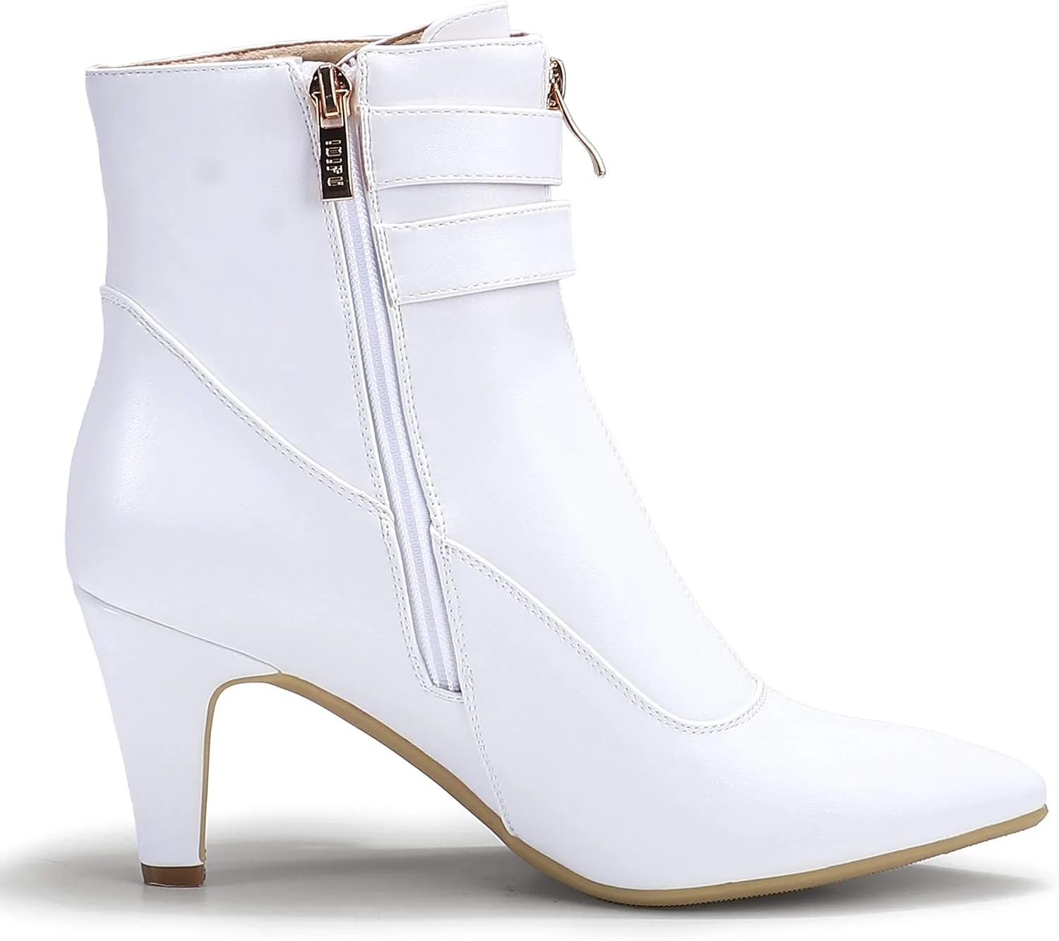 IDIFU Women's Buckle Strap Ankle Booties 3 Inch Pointed Toe Zipper Heels Dress Jeans Boots