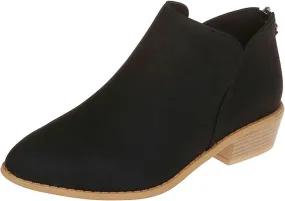 JITUUE Ankle Boots for Women Loafers Slip On Shoes Chunky Block Low Heels Office Pointed Toe Booties with Zipper Tassels