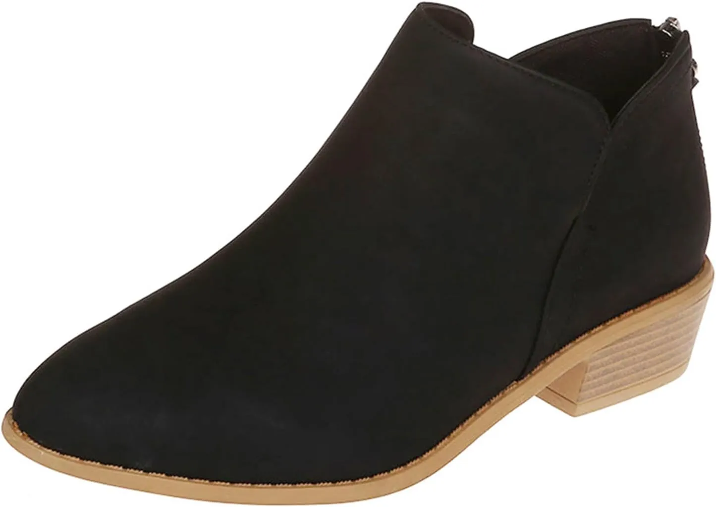 JITUUE Ankle Boots for Women Loafers Slip On Shoes Chunky Block Low Heels Office Pointed Toe Booties with Zipper Tassels