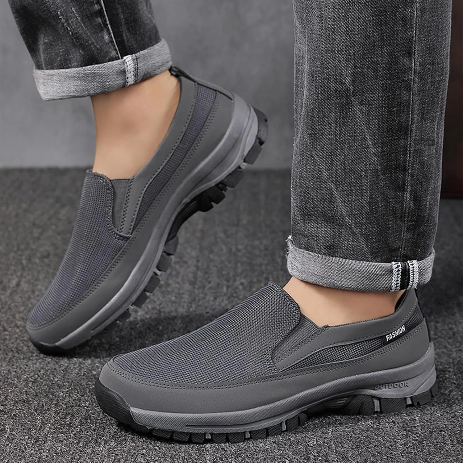 Men's Platform Canvas Slip-On Loafer Casual Shoes, Comfy Lightweight Non-Slip Orthopedic Sneakers with Arch Support Working Traveling Breathable Driving Walking Shoes