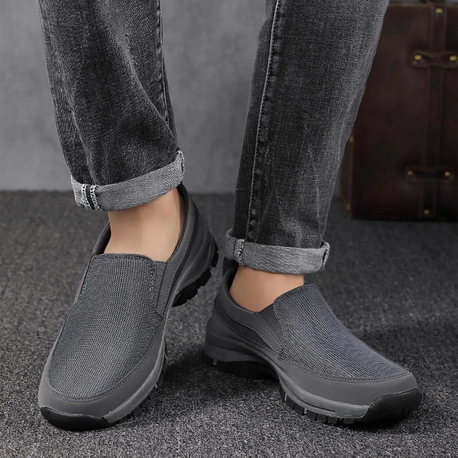Men's Platform Canvas Slip-On Loafer Casual Shoes, Comfy Lightweight Non-Slip Orthopedic Sneakers with Arch Support Working Traveling Breathable Driving Walking Shoes
