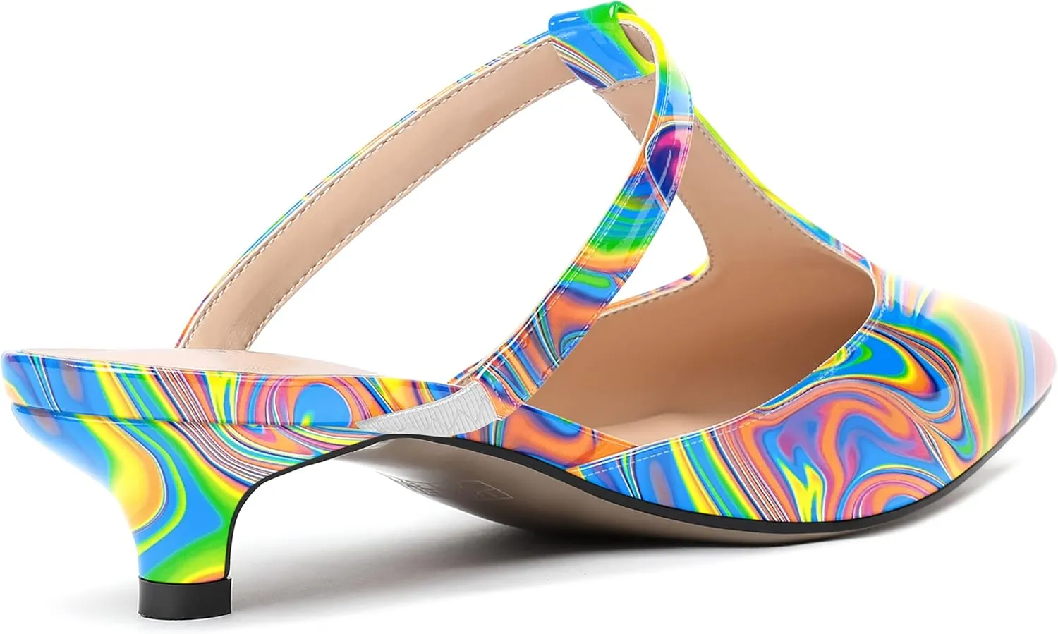 MODENCOCO Women's T Strap Pointed Toe Dress Party Slip On Comfortable Patent Kitten Low Heel Mules Shoes 1.5 Inch