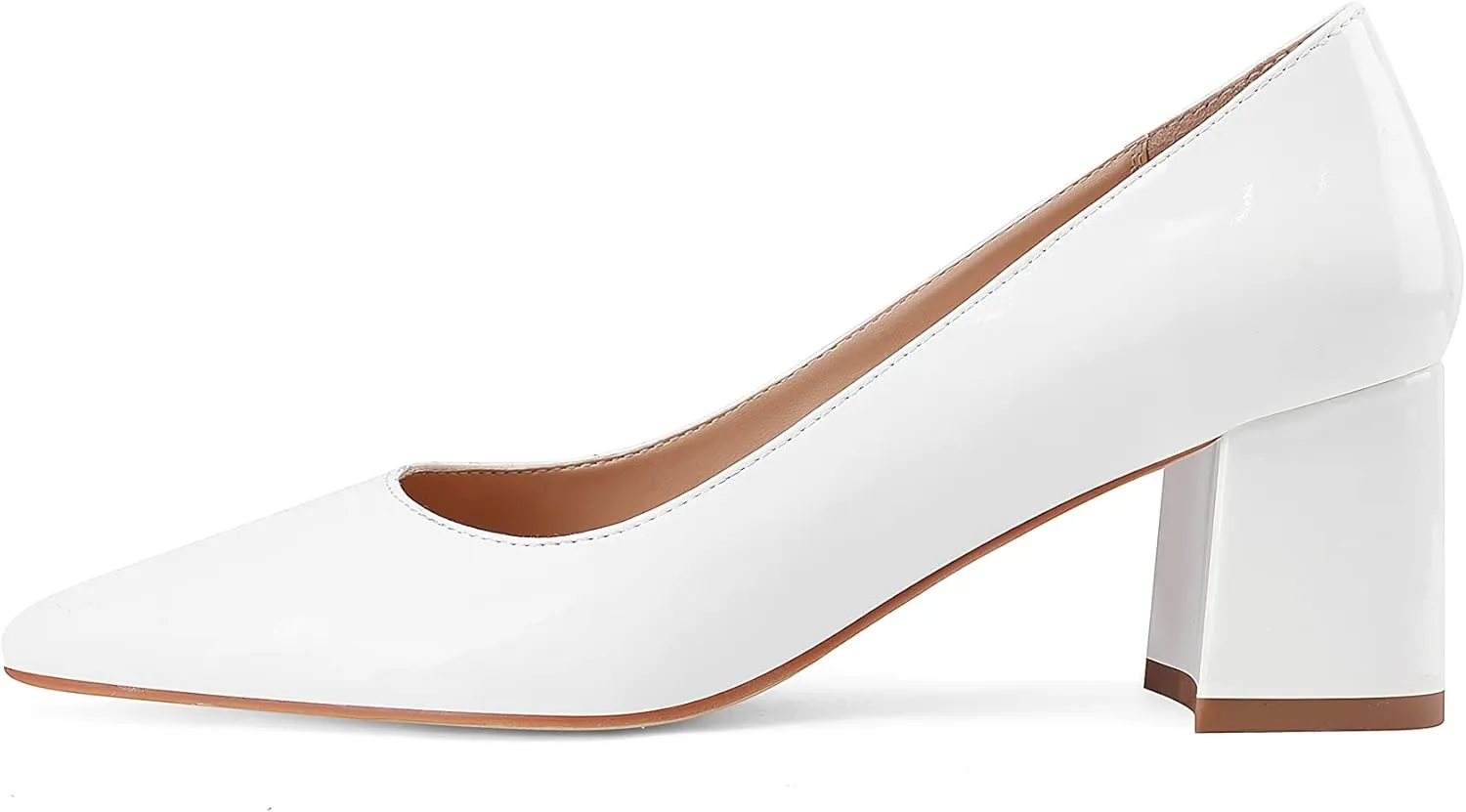 Oh Mispares Women's Dressy 2 inches Low Block Heel Pumps Sexy Patent Leather Pointed Closed Toe Chunky Heeled Shoes for Office Wedding