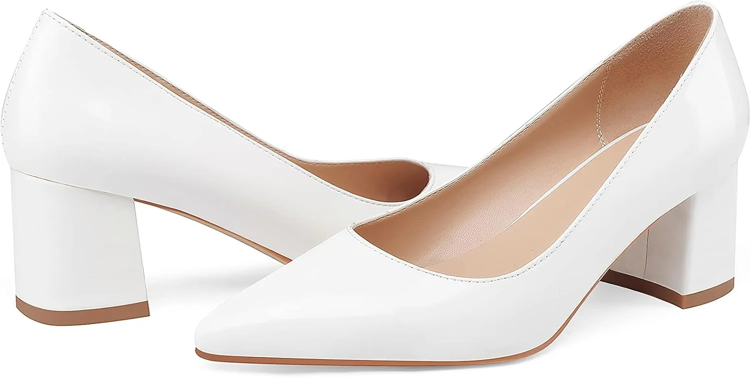 Oh Mispares Women's Dressy 2 inches Low Block Heel Pumps Sexy Patent Leather Pointed Closed Toe Chunky Heeled Shoes for Office Wedding