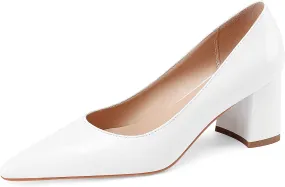 Oh Mispares Women's Dressy 2 inches Low Block Heel Pumps Sexy Patent Leather Pointed Closed Toe Chunky Heeled Shoes for Office Wedding