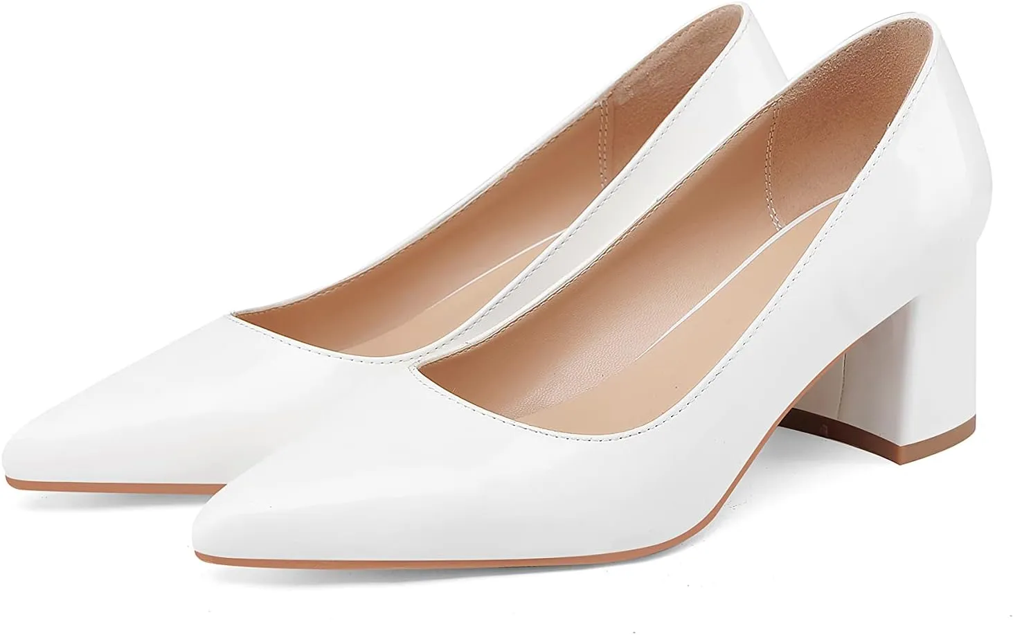 Oh Mispares Women's Dressy 2 inches Low Block Heel Pumps Sexy Patent Leather Pointed Closed Toe Chunky Heeled Shoes for Office Wedding