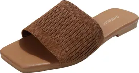 OYOANGLE Women's Single Band Square Open Toe Slide Sandals Summer Slip on Flat Sandals