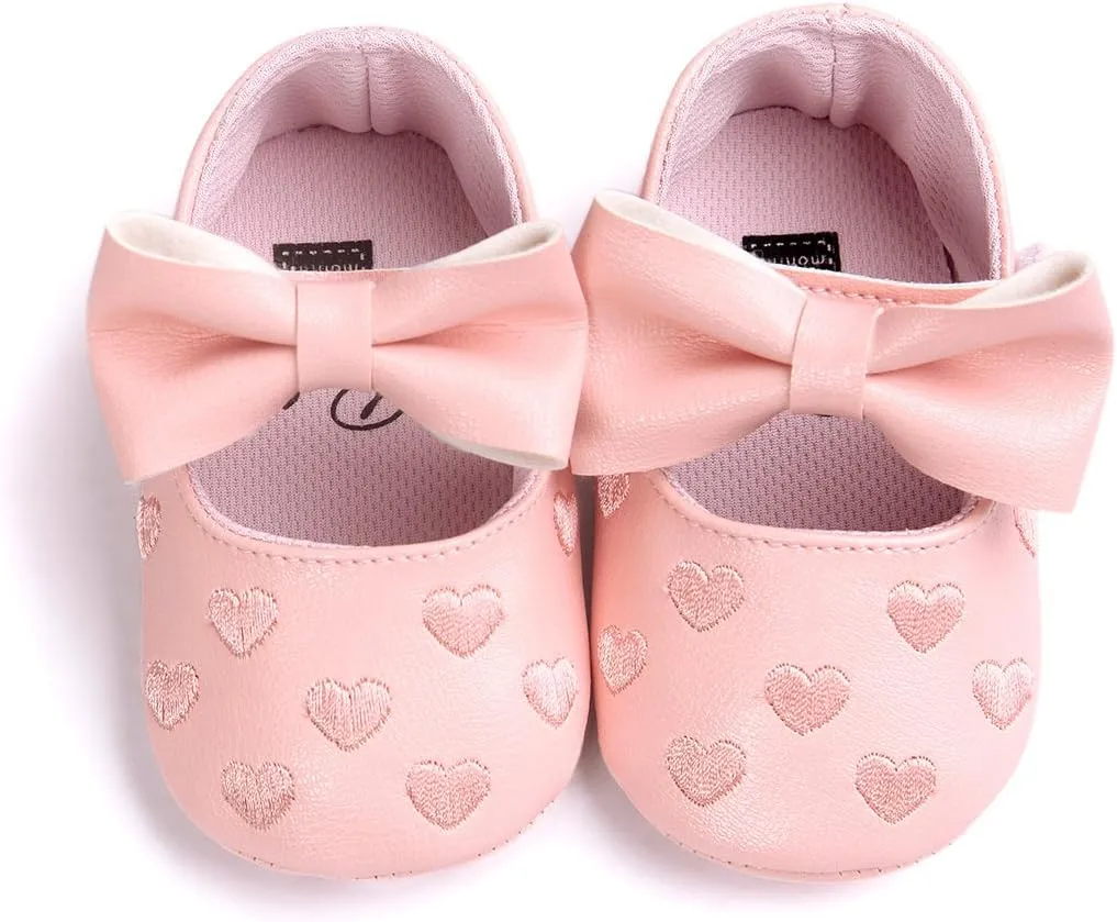 RVROVIC Baby Girls Shoes Soft Sole Mary Jane Flats Princess Dresses Shoes PU Cute Bow Prewalker