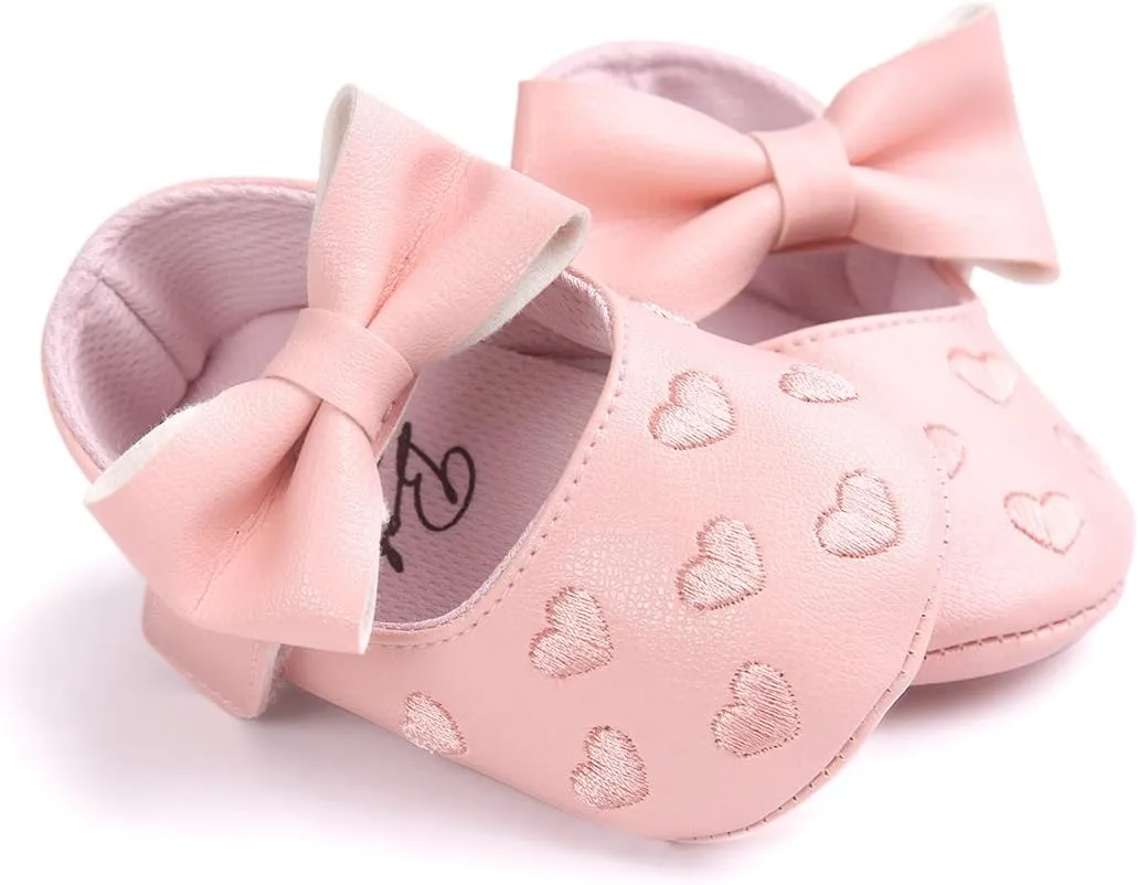RVROVIC Baby Girls Shoes Soft Sole Mary Jane Flats Princess Dresses Shoes PU Cute Bow Prewalker