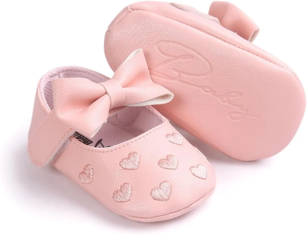 RVROVIC Baby Girls Shoes Soft Sole Mary Jane Flats Princess Dresses Shoes PU Cute Bow Prewalker