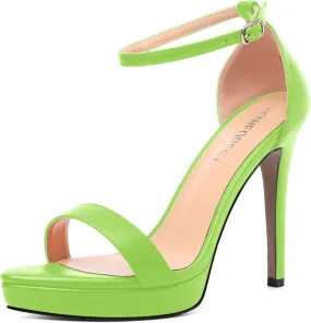 SHOWFOREST Womens Round Toe Dress Ankle Strap Open Toe Wedding Buckle Solid Matte Stiletto High Heel Platforms Sandals 4.7 Inch