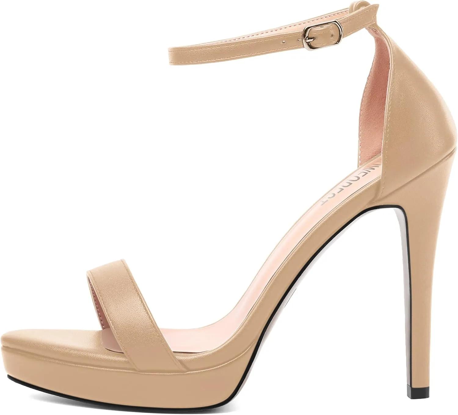 SHOWFOREST Womens Round Toe Dress Ankle Strap Open Toe Wedding Buckle Solid Matte Stiletto High Heel Platforms Sandals 4.7 Inch