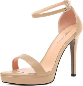 SHOWFOREST Womens Round Toe Dress Ankle Strap Open Toe Wedding Buckle Solid Matte Stiletto High Heel Platforms Sandals 4.7 Inch