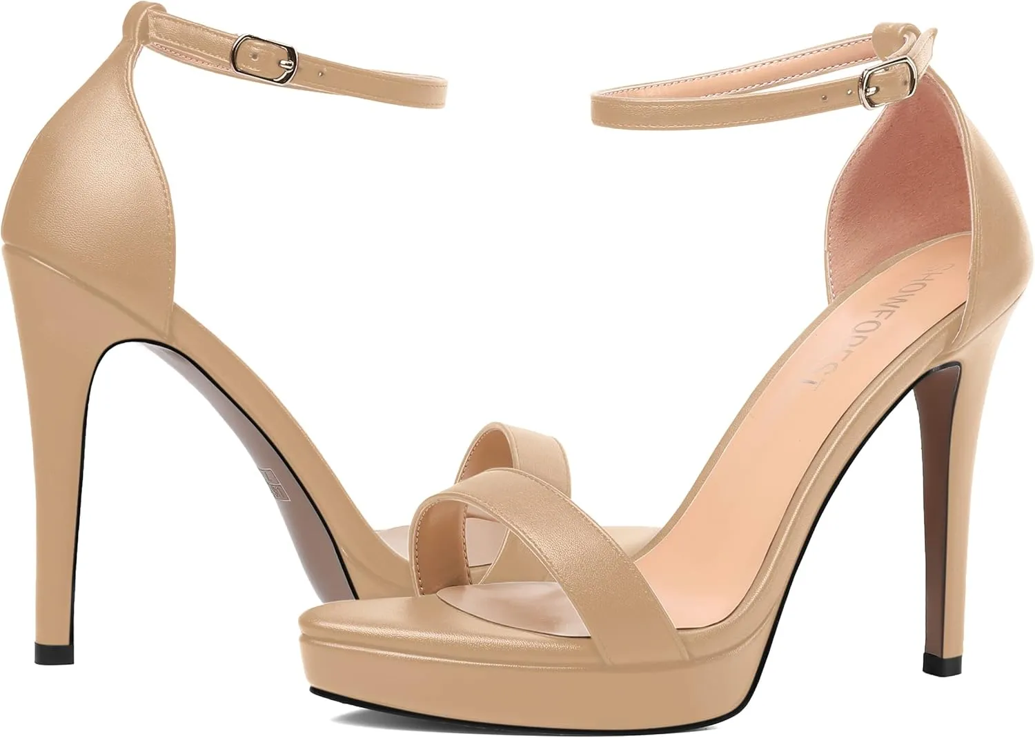 SHOWFOREST Womens Round Toe Dress Ankle Strap Open Toe Wedding Buckle Solid Matte Stiletto High Heel Platforms Sandals 4.7 Inch