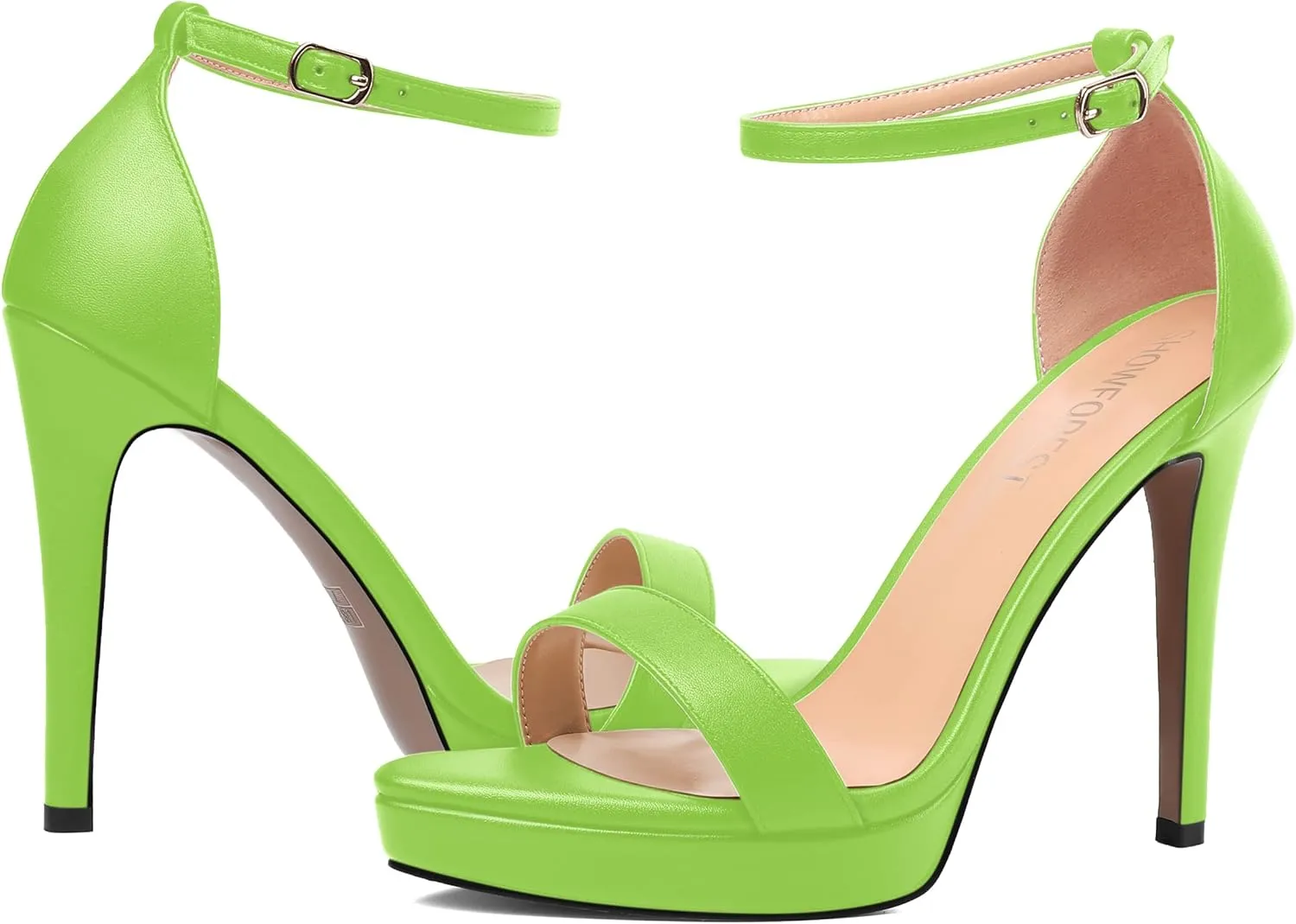 SHOWFOREST Womens Round Toe Dress Ankle Strap Open Toe Wedding Buckle Solid Matte Stiletto High Heel Platforms Sandals 4.7 Inch