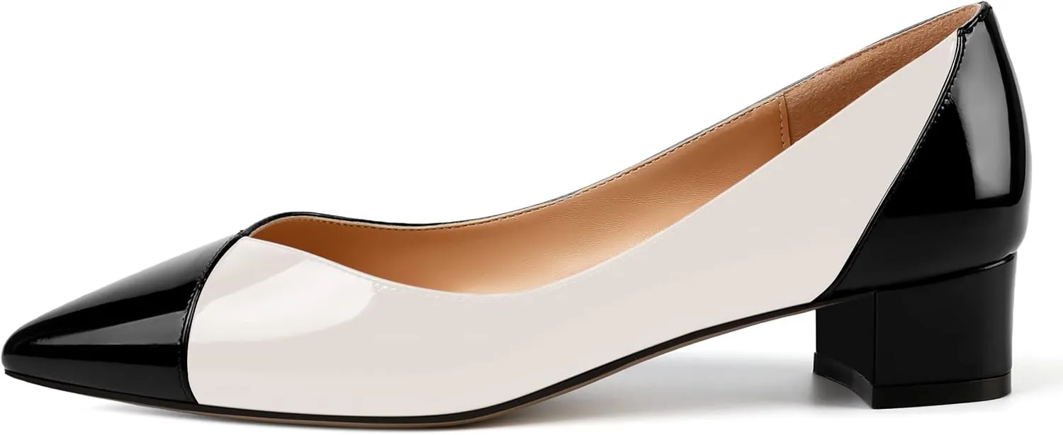 SHOWFOREST Women's Slim Solid Outdoor Dress Slip On Pointed Toe Patent Block Low Heel Pumps Shoes 1.5 Inch